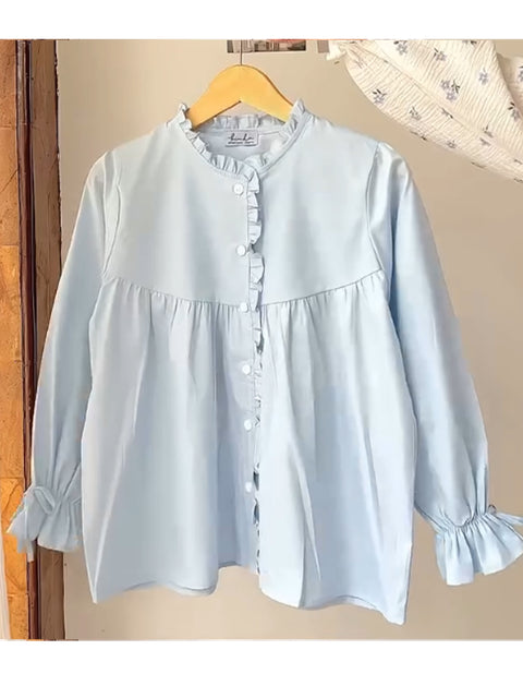 Women's 100% Cotton Casual Ruffle Shirt
