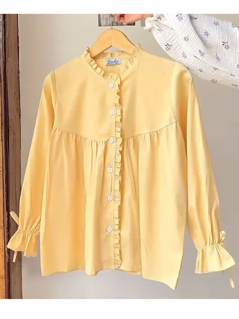 Women's 100% Cotton Casual Ruffle Shirt