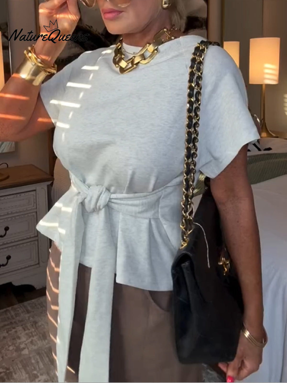 Women's Casual Lace-Up Cotton T-Shirt