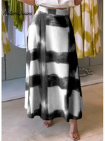 Women's Brushstroke Print Cotton and Linen Skirt