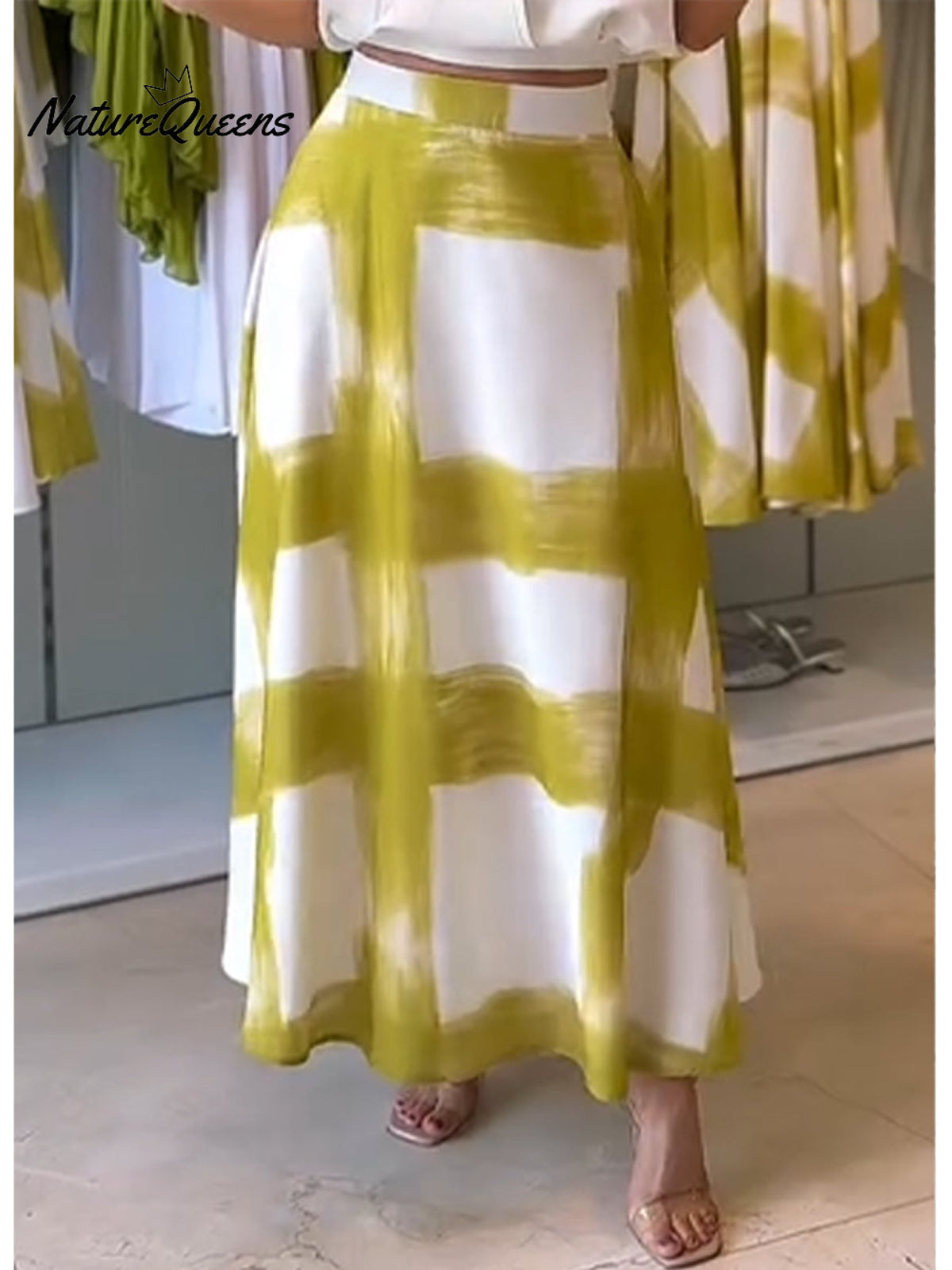 Women's Brushstroke Print Cotton and Linen Skirt