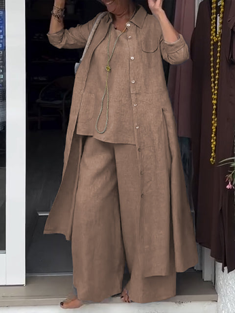 Women's Casual Cotton and Linen Long-sleeved Shirt