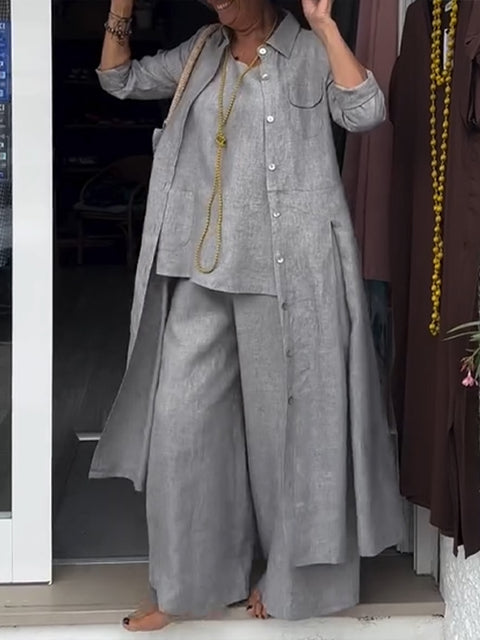 Women's Casual Cotton and Linen Long-sleeved Shirt