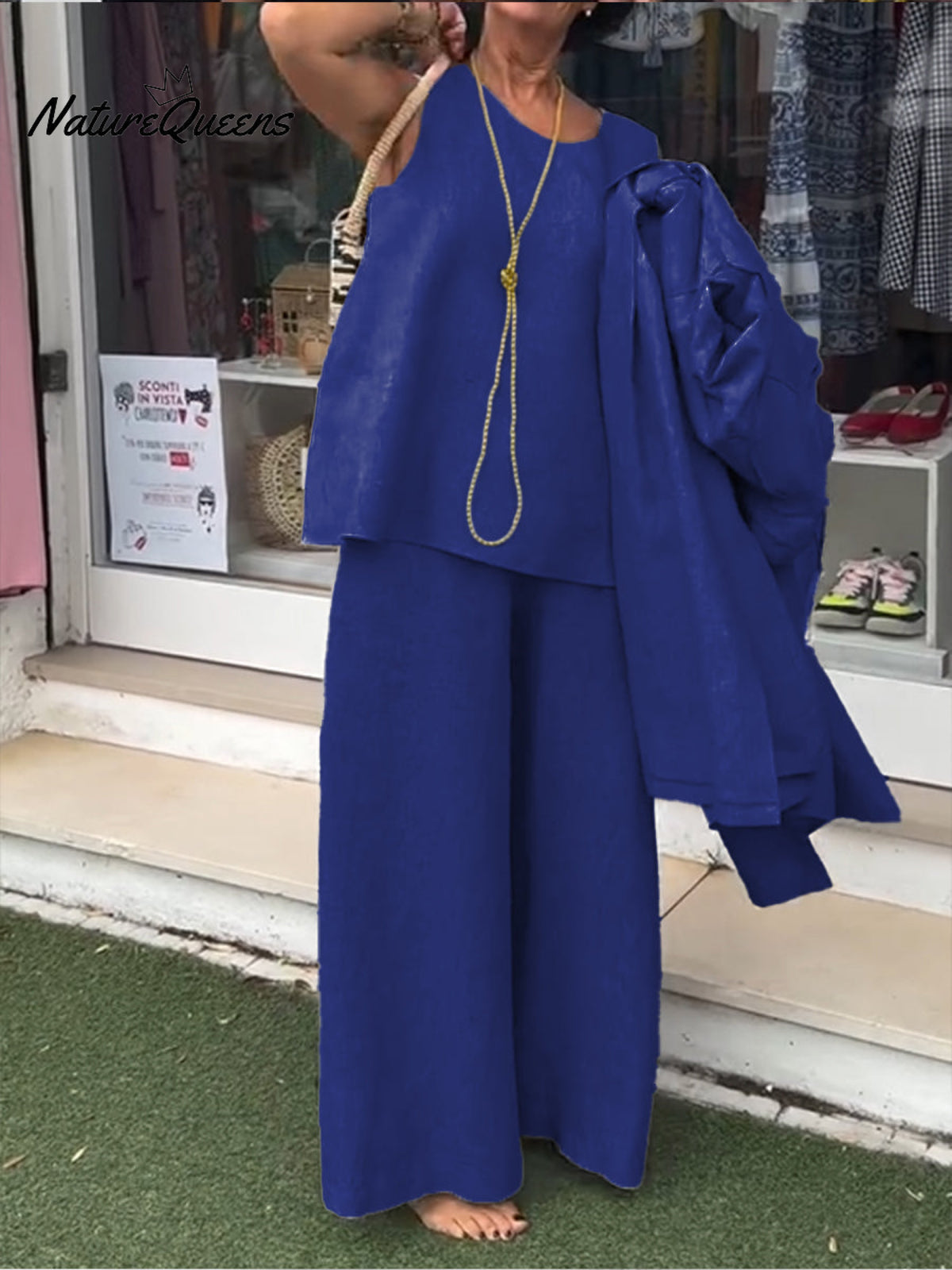 Women's Casual Cotton and Linen Sleeveless Top and Pants Two-piece Set