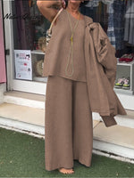 Women's Casual Cotton and Linen Sleeveless Top and Pants Two-piece Set