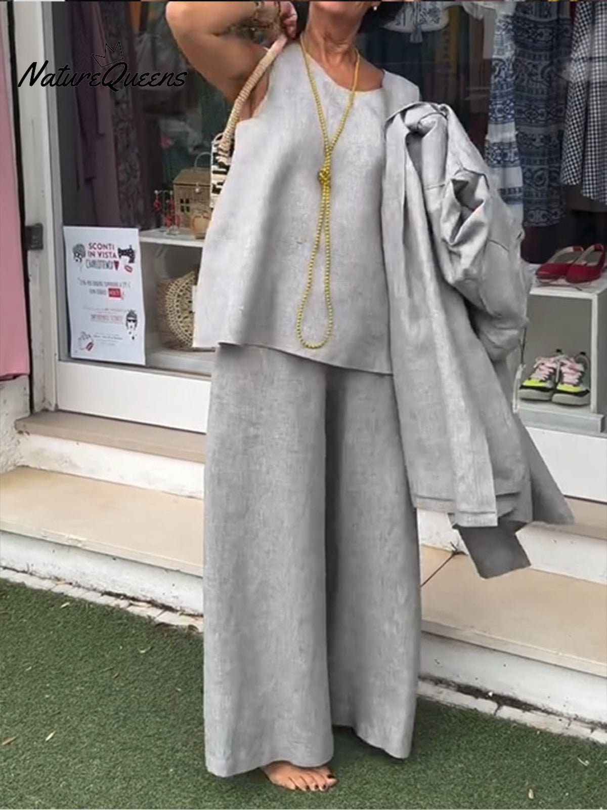 Women's Casual Cotton and Linen Sleeveless Top and Pants Two-piece Set