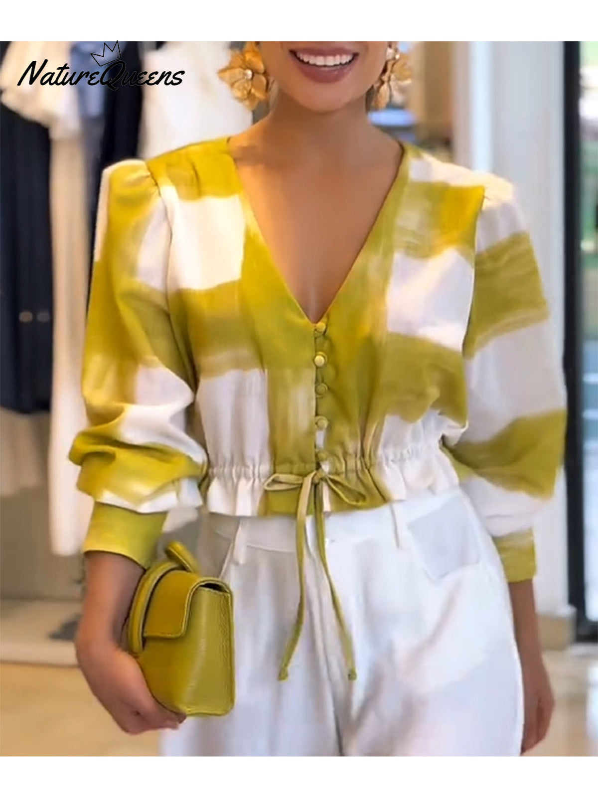 Women's Brushstroke Print Long Sleeve Top