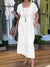 Women's Cotton and Linen U-neck Short Sleeve Lace-up Dress