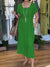 Women's Cotton and Linen U-neck Short Sleeve Lace-up Dress