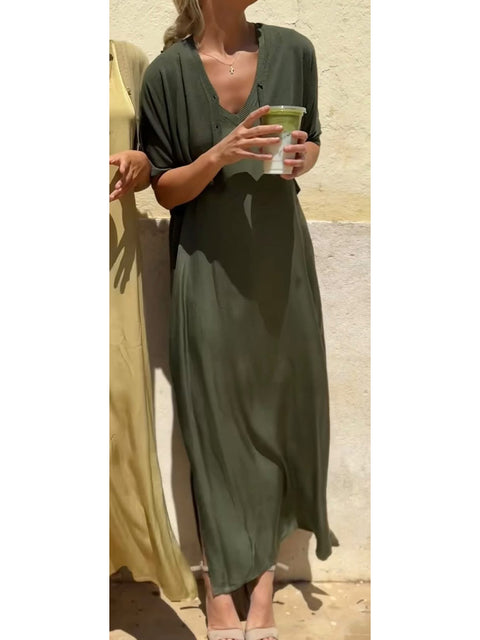 Women's Cozy Knitted Short Cardigan and Satin Sleeveless Dress Two-piece Set