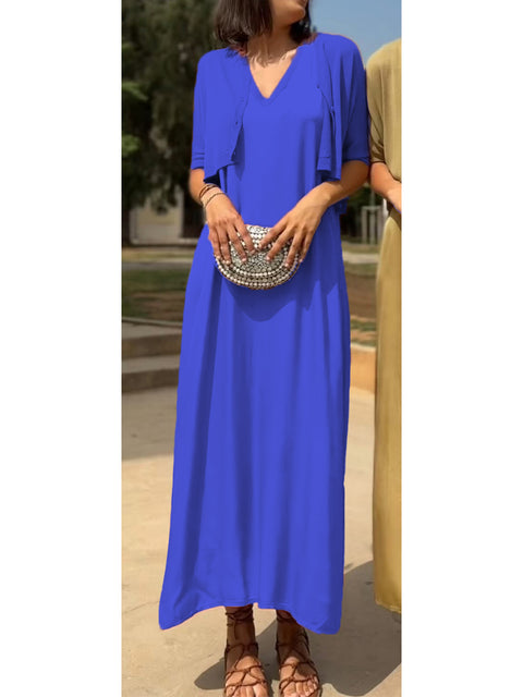Women's Cozy Knitted Short Cardigan and Satin Sleeveless Dress Two-piece Set