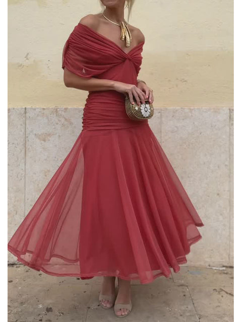 🔥Limited time promotion Women's Elegant Mesh Boutonniere Dress