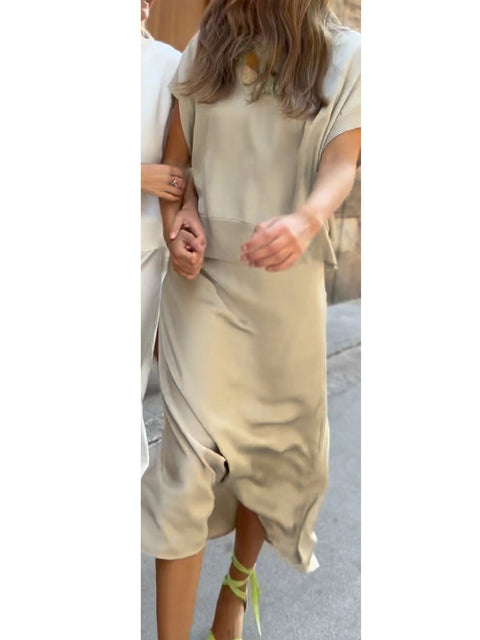 Women's Flowy Satin Crewneck Top and Skirt 2-Piece Set