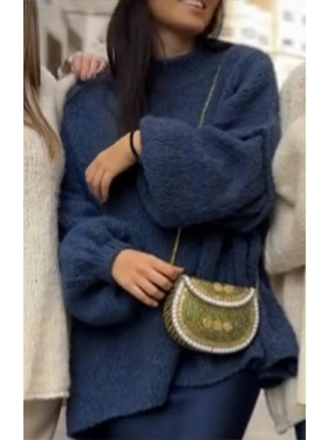 Women's Casual Loose Solid Color Knitted Sweater