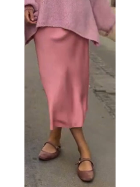 Women's Elegant Satin Solid Color Skirt