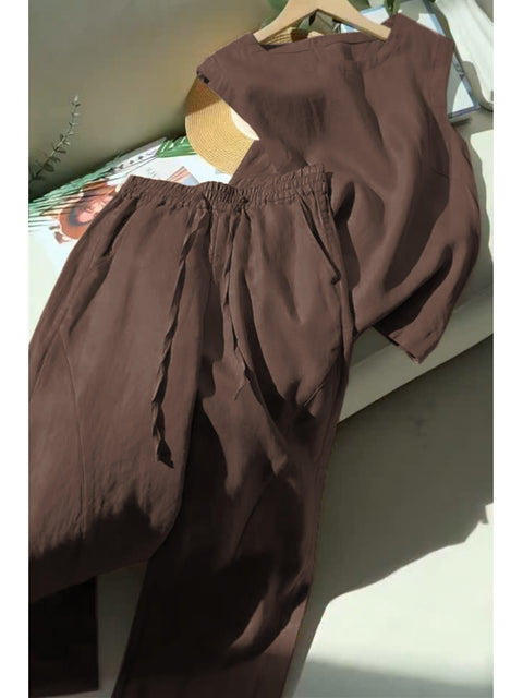 Women's Tencel and Linen Sleeveless Top and Pants Two-piece Set