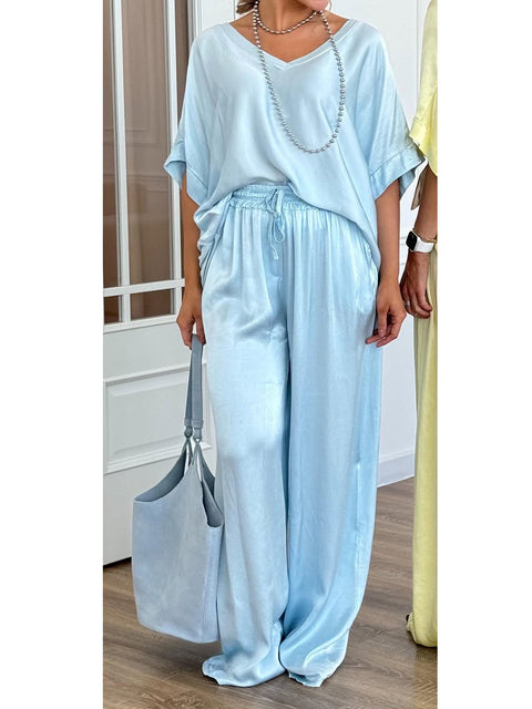 Women's Elegant Satin Glossy Top and Pants Two-piece Set