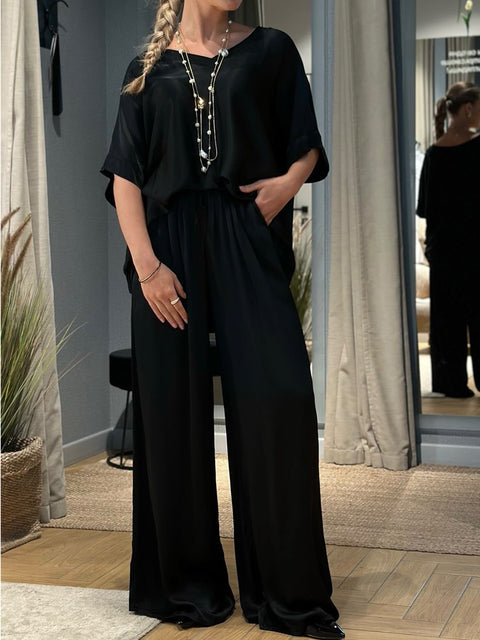 Women's Elegant Satin Glossy Top and Pants Two-piece Set