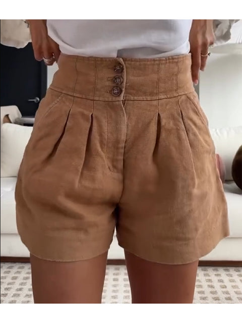 Women's Casual Pocket Cotton and Linen Shorts