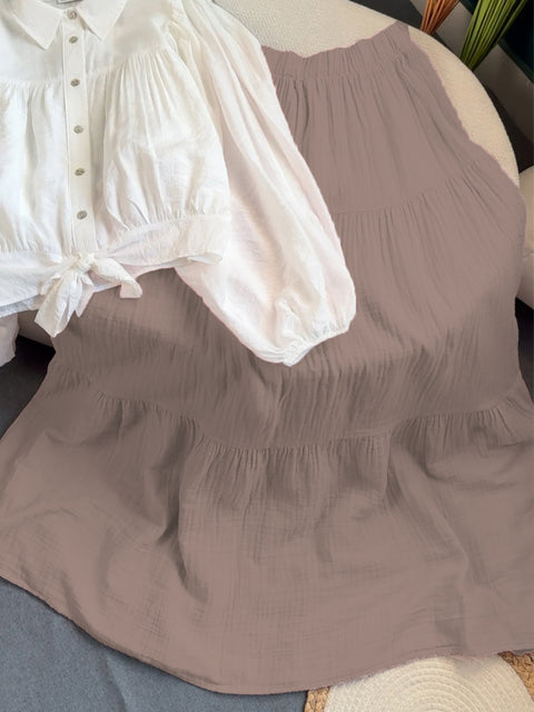 Women's Casual Cotton and Linen Pleated Skirt