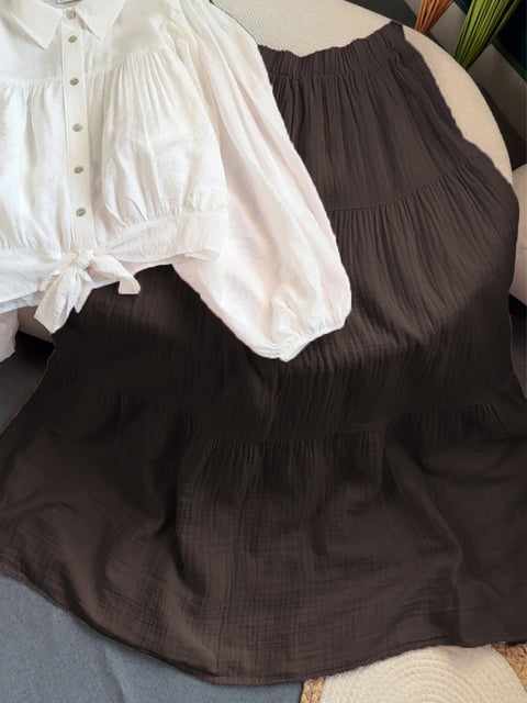 Women's Casual Cotton and Linen Pleated Skirt