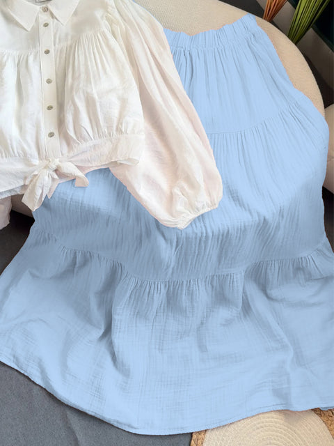 Women's Casual Cotton and Linen Pleated Skirt