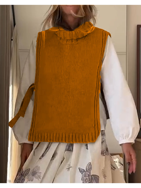 Women's Casual Wool Knitted Turtleneck Vest Sweater