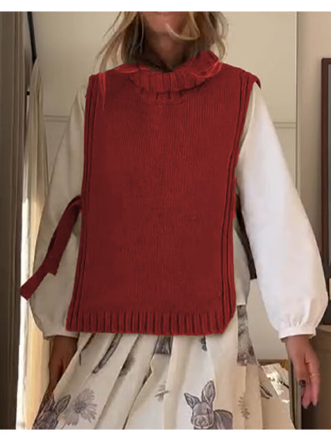 Women's Casual Wool Knitted Turtleneck Vest Sweater