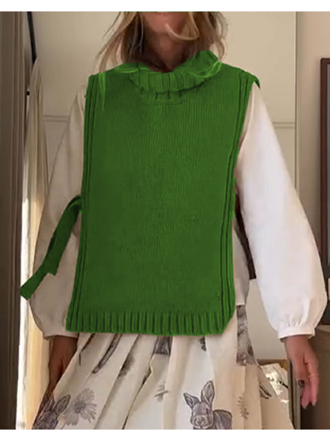 Women's Casual Wool Knitted Turtleneck Vest Sweater
