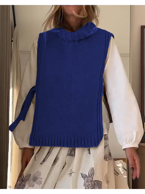 Women's Casual Wool Knitted Turtleneck Vest Sweater