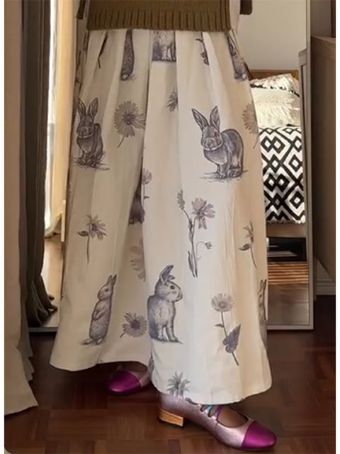 Women's Cute Bunny Print Cotton Skirt
