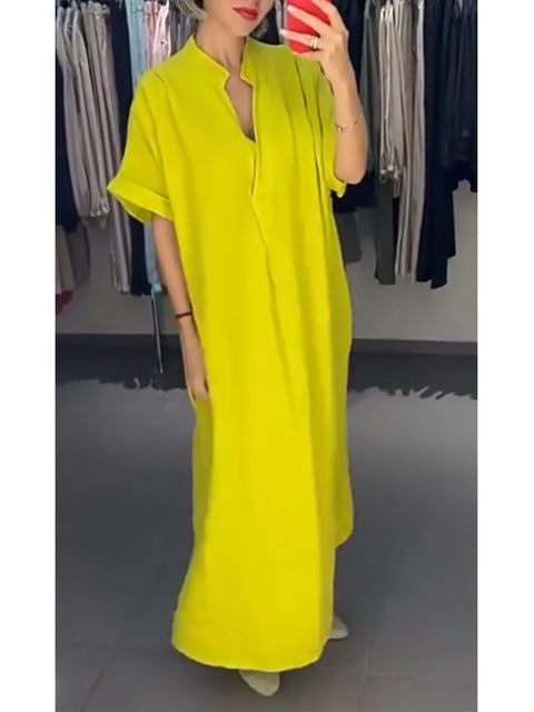 Women's Cotton and Linen Casual Long Sleeve Dress