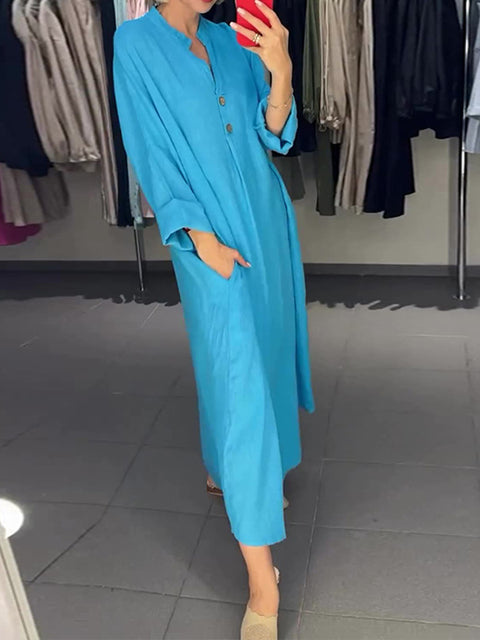 Women's Cotton and Linen Casual Long Sleeve Dress