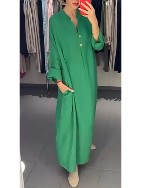 Women's Cotton and Linen Casual Long Sleeve Dress