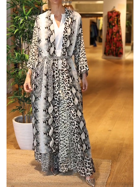 Women's Animal Print Cotton and Linen Cardigan and Pants Two-piece Set