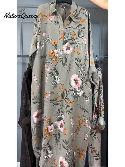 Women's Floral Print Long-sleeved Dress
