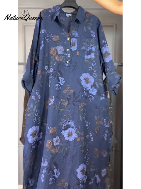Women's Floral Print Long-sleeved Dress