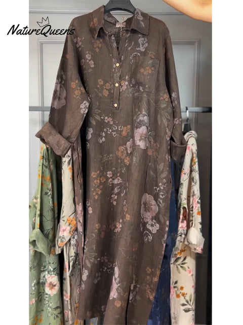 Women's Floral Print Long-sleeved Dress