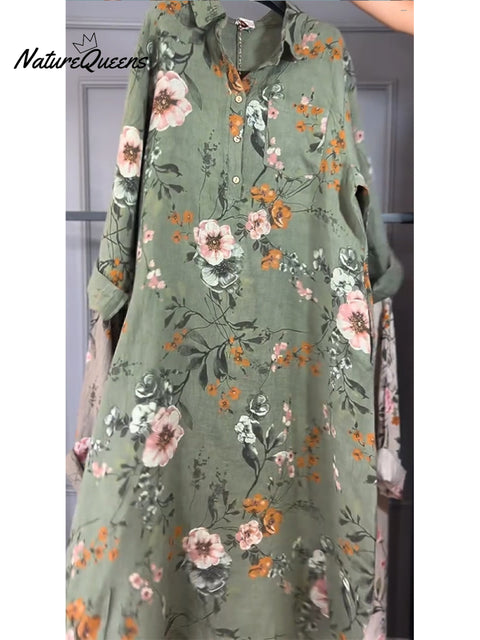 Women's Floral Print Long-sleeved Dress