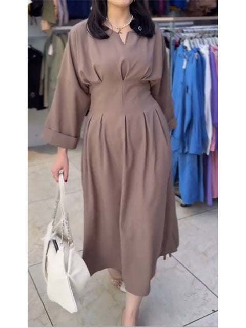 Women's Elegant Cotton and Linen Waist Dress