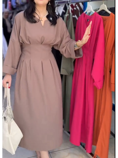 Women's Elegant Cotton and Linen Waist Dress