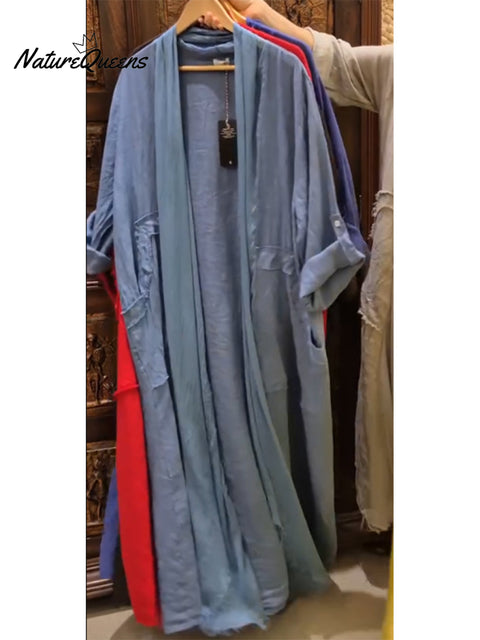 Women's Cotton and Linen Casual Long-sleeved Cardigan