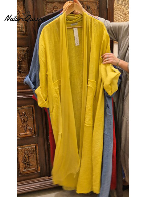 Women's Cotton and Linen Casual Long-sleeved Cardigan