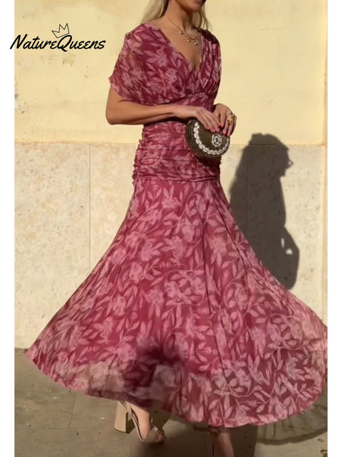 Women's Elegant Floral Print Corset Dress