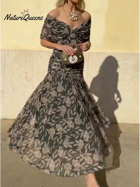 Women's Elegant Floral Print Corset Dress