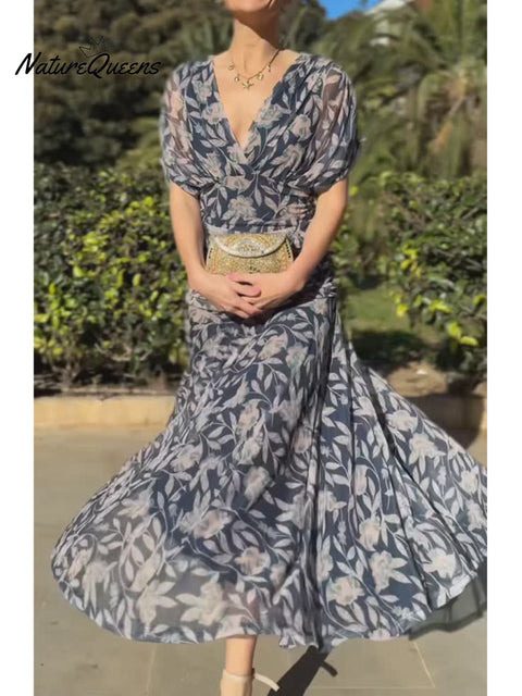 Women's Elegant Floral Print Corset Dress