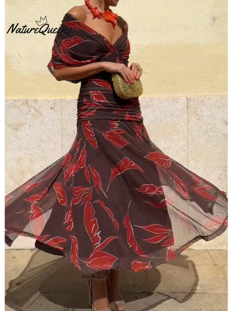 Women's Elegant Floral Print Corset Dress