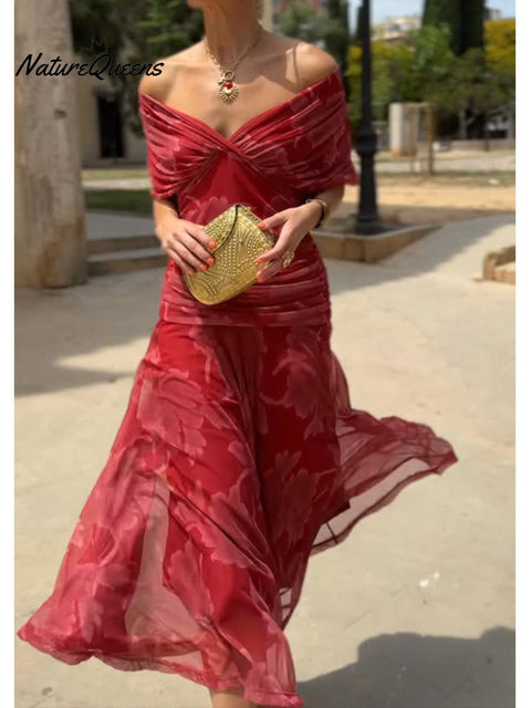 Women's Elegant Floral Print Corset Dress