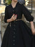 Women's Cotton and Linen Ruffle Collar A-Line Button Dress