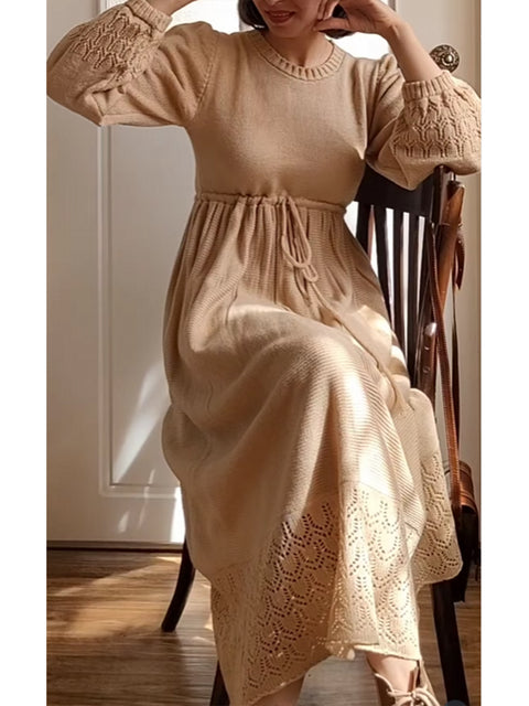 Women's Wool Long-sleeved Tie-knit Dress
